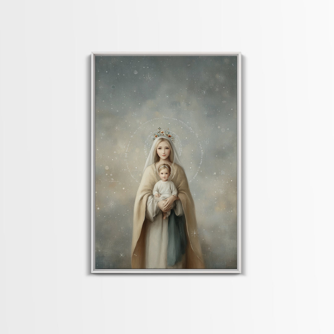 Heavenly Crown Grace – Framed Canvas Print – Christian Wall Art – Mary And Jesus Painting – Christian Art Canvas – Christian Gift Ideas – C