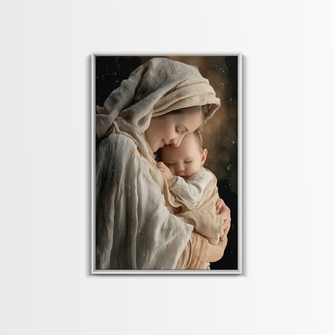 Tender Morning Peace - Framed Canvas Print - Christian Wall Art - Christian Art Canvas - Mary And Jesus Painting - Christmas Wall Art - Chr