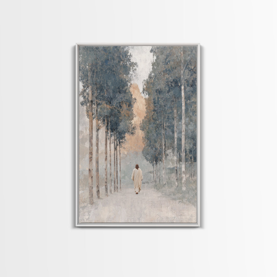 Walk In Peace – Framed Canvas Print – Christian Art Canvas – Blue Christian Art – Christian Wall Art – Christian Painting – Unique Christia