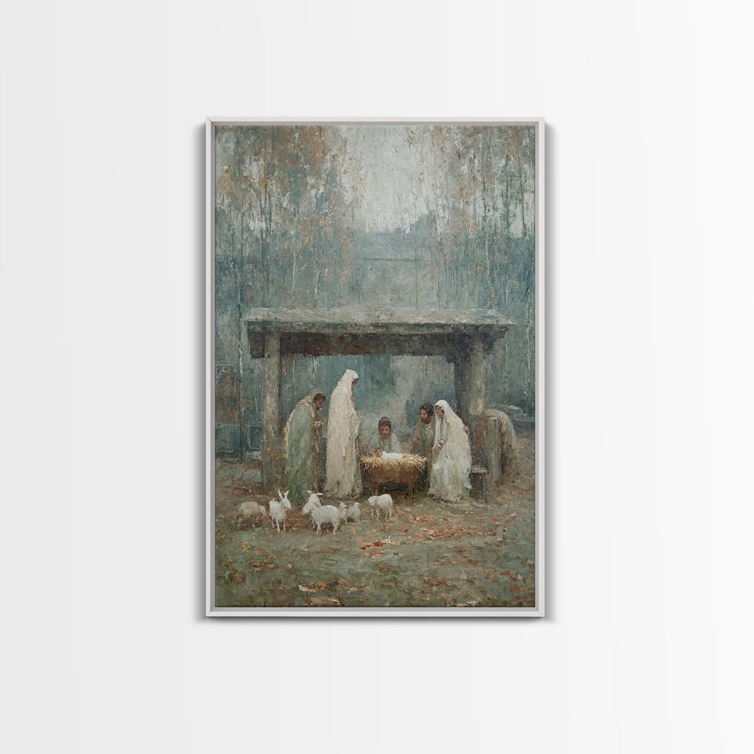 Nativity Serenity, Framed Canvas Print, Christmas Art Prints, Christian Christmas Art, Vintage Christian Art, Christian Wall Art