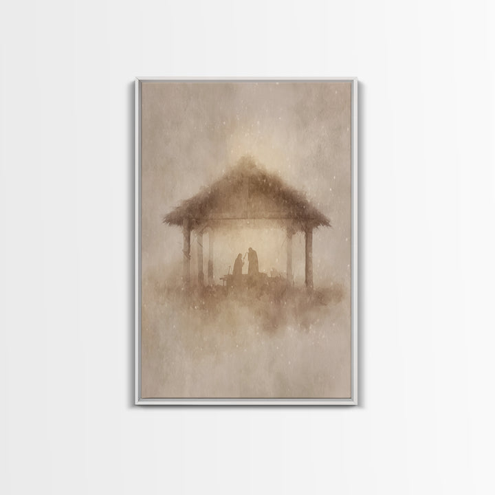 Humble Manger Glow | Framed Canvas Print | Christmas Art | Christian Christmas Decor | Christian Art Canvas | Christmas Wall Art