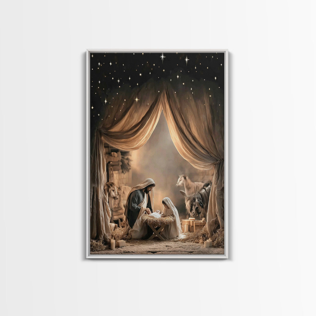 Divine Birth Dawn – Framed Canvas Print – Jesus Christmas Art – Christian Art Canvas – Christmas Wall Art – Christian Gift