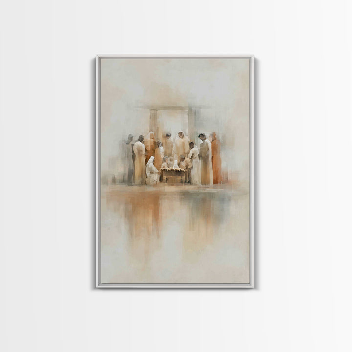 Gathered In Wonder, Framed Canvas Print, Christian Paintings, Christian Art Work, Christmas Art, Subtle Christian Art