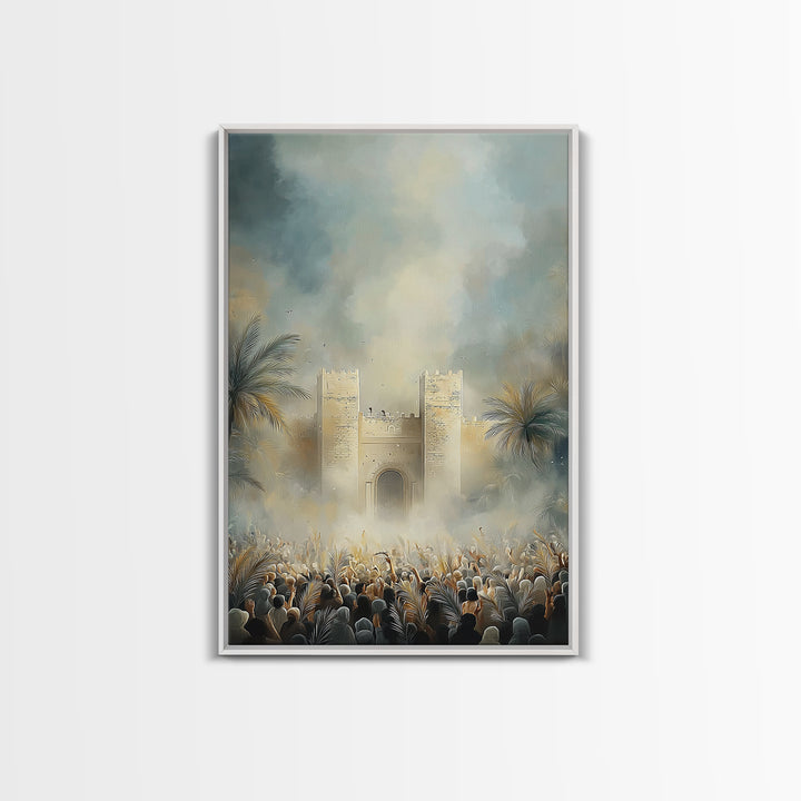 Palm Gate Hosanna – Framed Canvas Print – Christian Art – Christian Wall Art – Christian Art Painting – Moody Christian Art