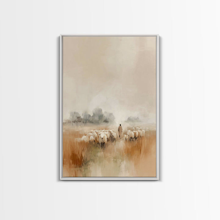 Pasture Of Peace, Framed Canvas Print, Christian Art Canvas, Jesus Wall Art, Subtle Christian Paintings, Christian Decor