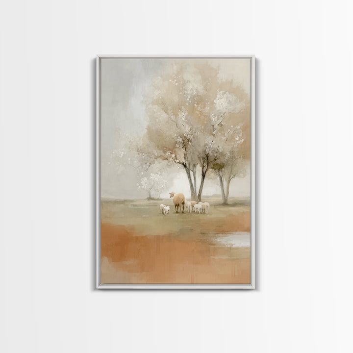 Gentle Meadow Calm - Framed Canvas Print - Christian Wall Art - Christian Art Canvas - Pastoral Scenery - Subtle Christian Art - Christian