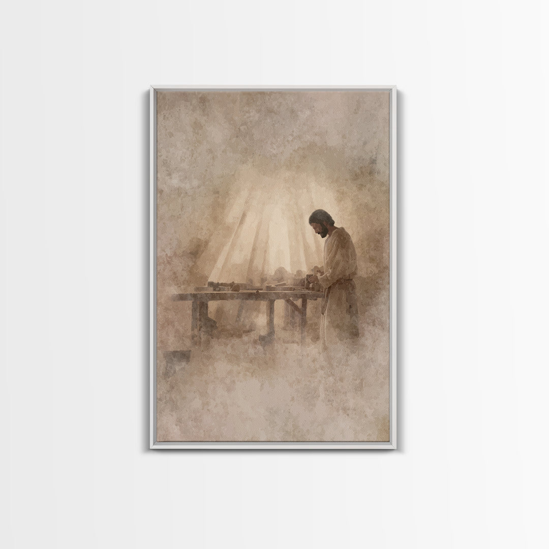 Carpenter’s Grace – Framed Canvas Print – Christian Art Canvas – Christian Wall Art – Christian Painting – Vintage Christian Art – Christia