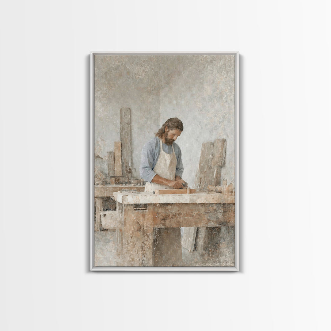 Quiet Carpenter Grace | Framed Canvas Print | Christian Wall Art | Jesus Painting | Christian Art Canvas | Christian Gift | Christmas Art