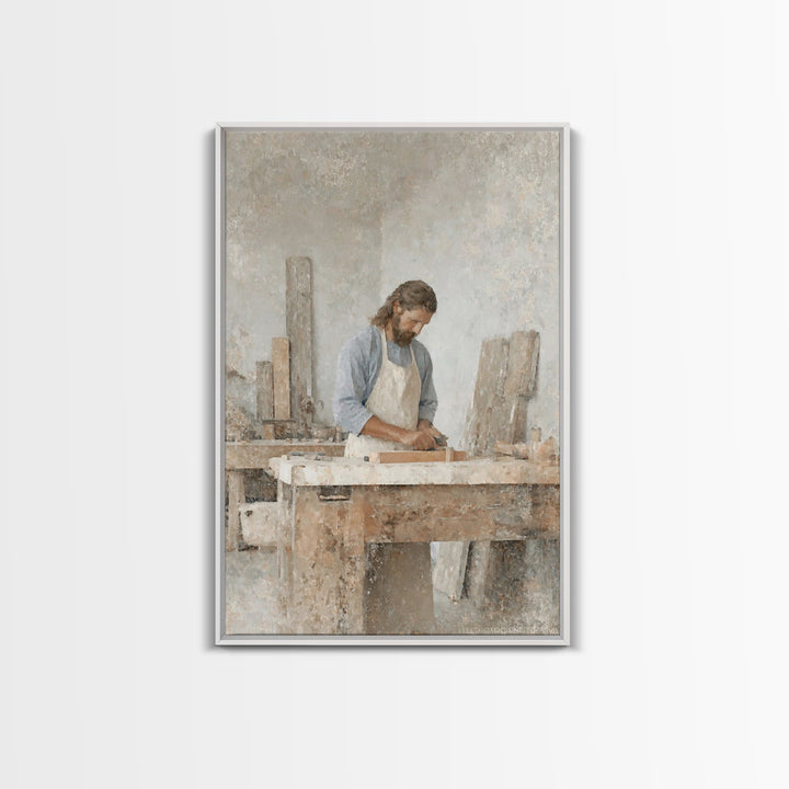 Quiet Carpenter Grace | Framed Canvas Print | Christian Wall Art | Jesus Painting | Christian Art Canvas | Christian Gift | Christmas Art