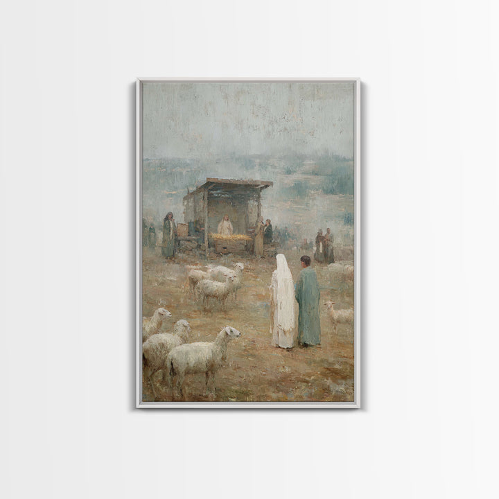 Shepherds In Wonder – Framed Canvas Print – Christian Art Canvas – Christmas Wall Art – Jesus Painting – Christian Christmas Art – Vintage