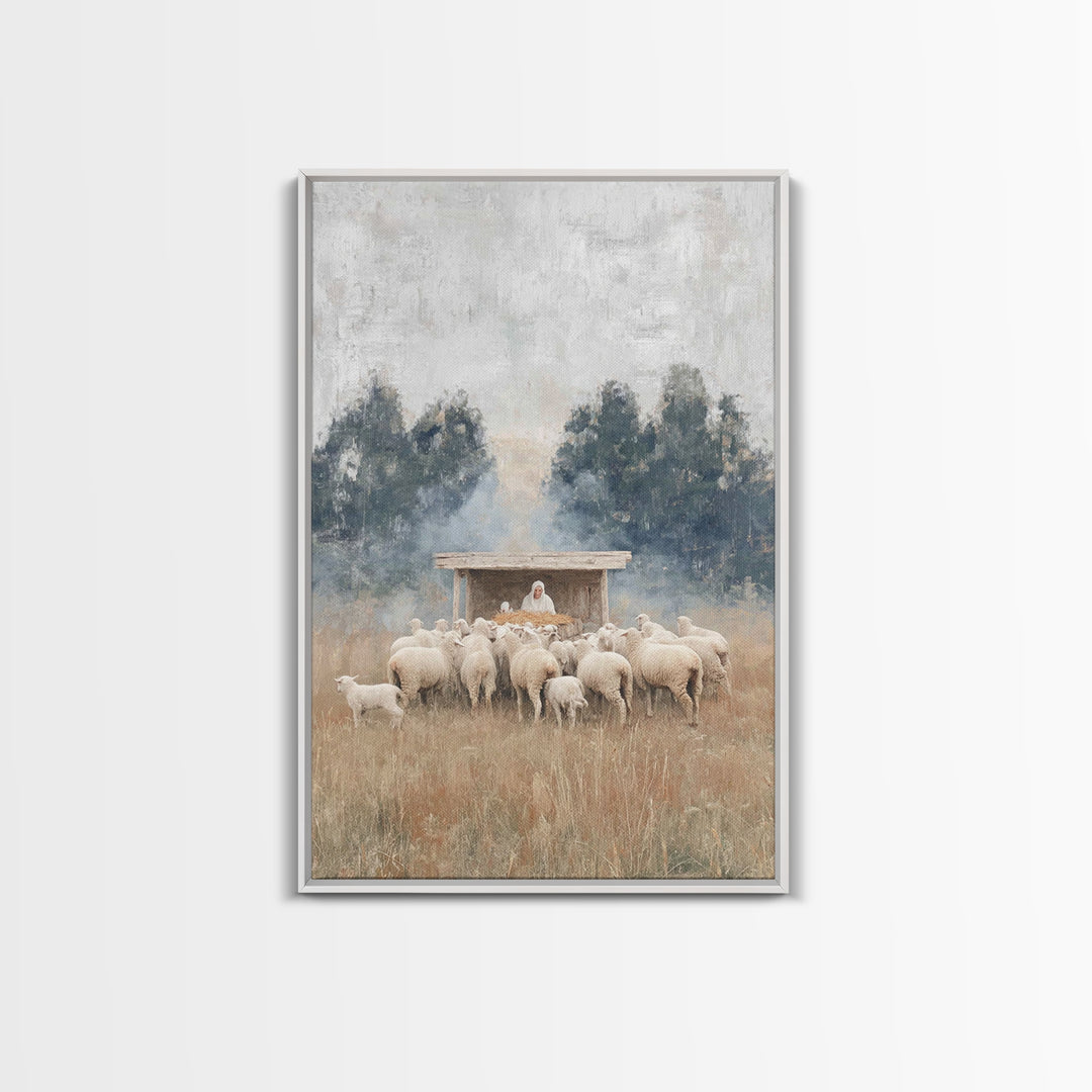 Flock Of Grace – Framed Canvas Print – Christian Christmas Art – Jesus Painting – Christian Wall Art – Christmas Canvas Wall Art – Christia