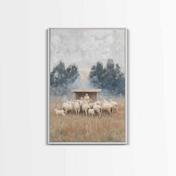 Flock Of Grace – Framed Canvas Print – Christian Christmas Art – Jesus Painting – Christian Wall Art – Christmas Canvas Wall Art – Christia