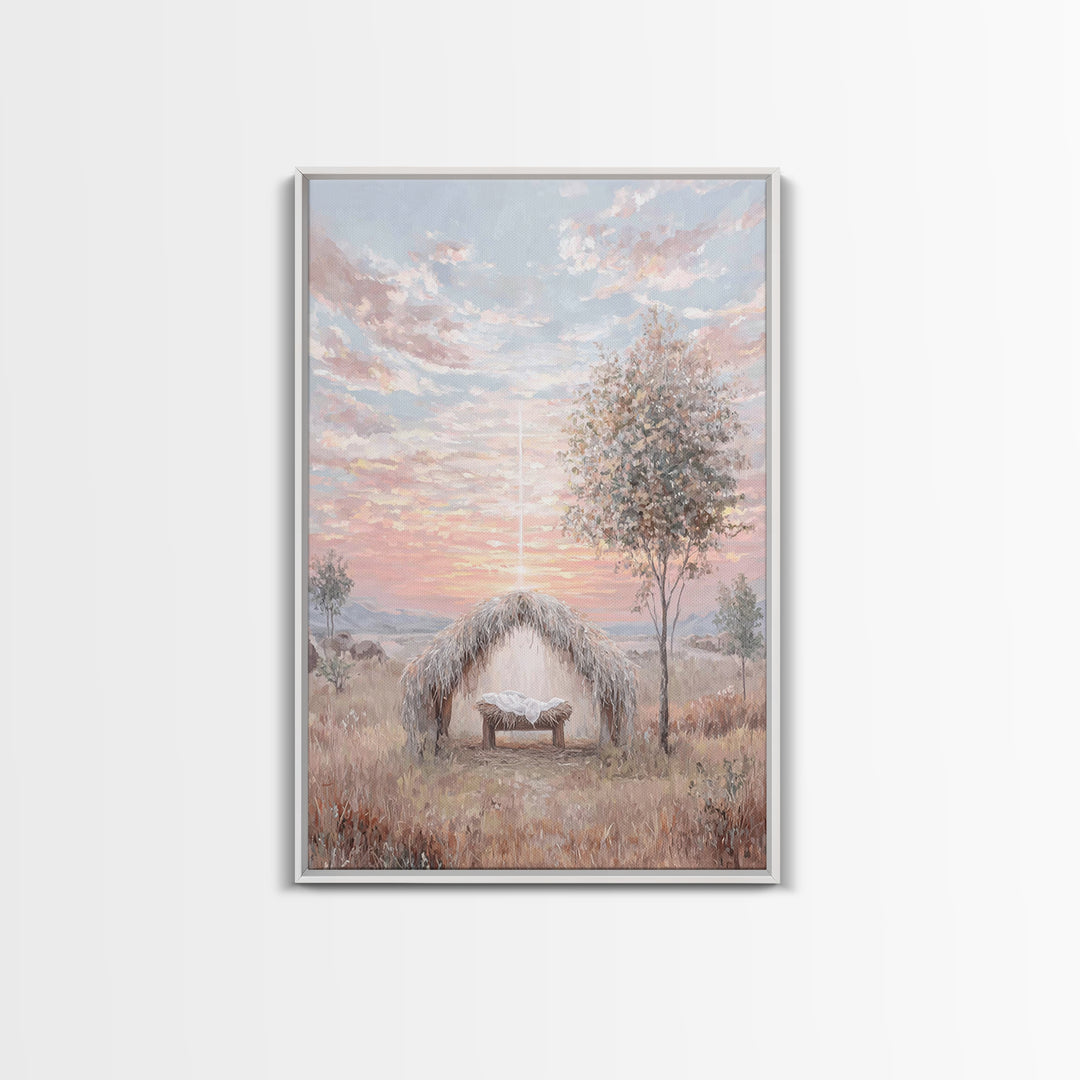 Sacred Birth Glow – Framed Canvas Print – Christian Christmas Art – Vintage Christian Art – Christian Wall Art – Jesus Painting – Christian