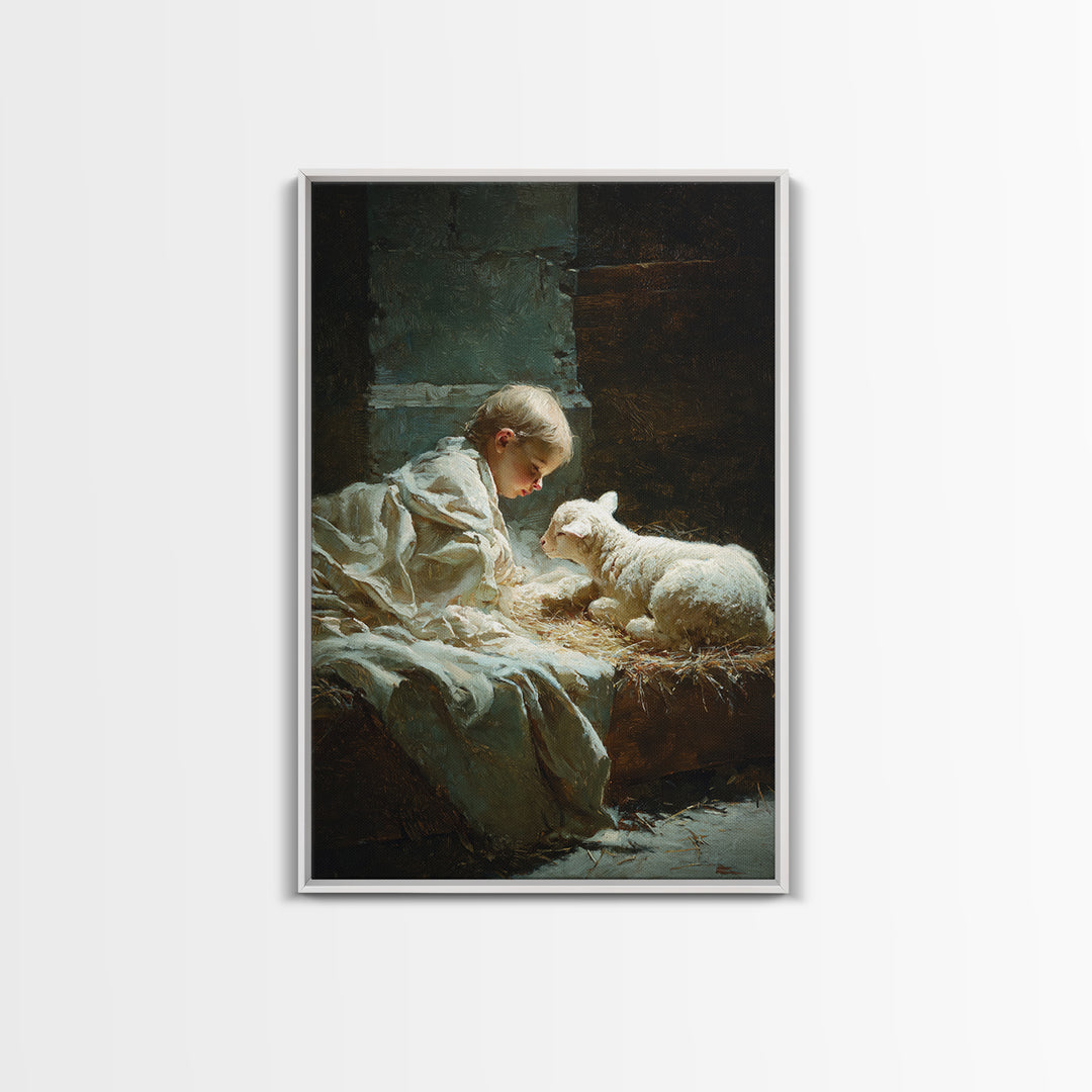 Holy Child Light – Framed Canvas Print – Christian Art Canvas – Christian Wall Art – Jesus Christmas Art – Vintage Christian Art – Christia
