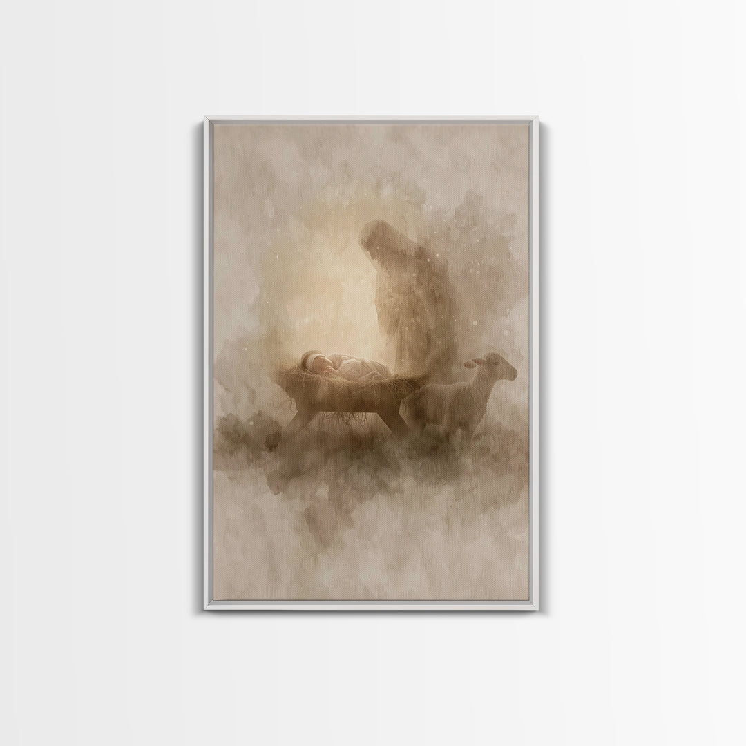 Sacred Night Glow – Framed Canvas Print – Christian Christmas Art – Christian Wall Art – Christian Art Canvas – Jesus Painting – Christmas
