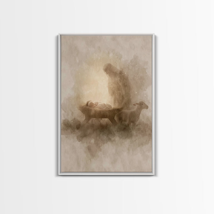 Sacred Night Glow – Framed Canvas Print – Christian Christmas Art – Christian Wall Art – Christian Art Canvas – Jesus Painting – Christmas