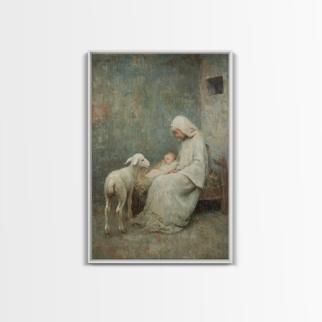 Mother’s Tender Rest – Framed Canvas Print – Christian Art Canvas – Vintage Christian Art – Christian Wall Art – Christmas Art – Jesus Pain