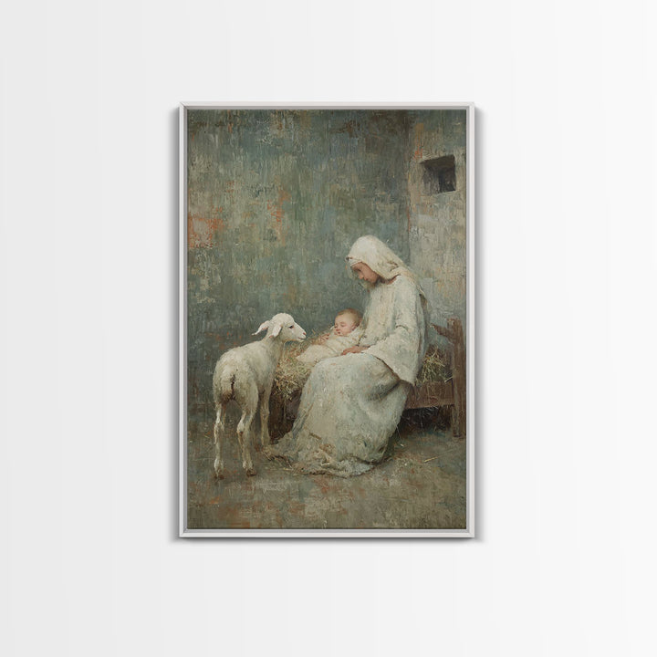 Mother’s Tender Rest – Framed Canvas Print – Christian Art Canvas – Vintage Christian Art – Christian Wall Art – Christmas Art – Jesus Pain