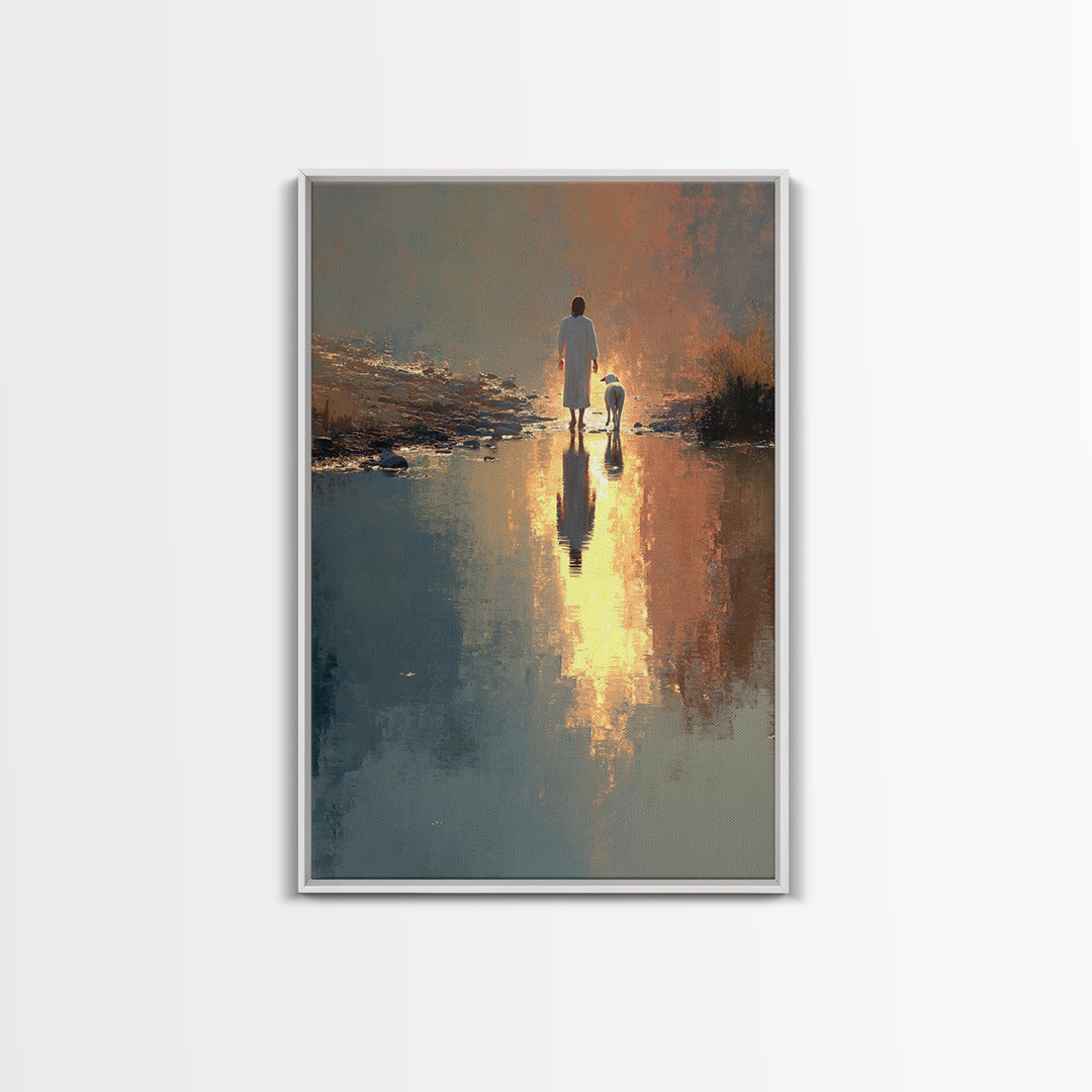 Golden River Walk – Framed Canvas Print – Christian Wall Art – Christian Art Canvas – Jesus Painting – Modern Christian Art – Christian Chr