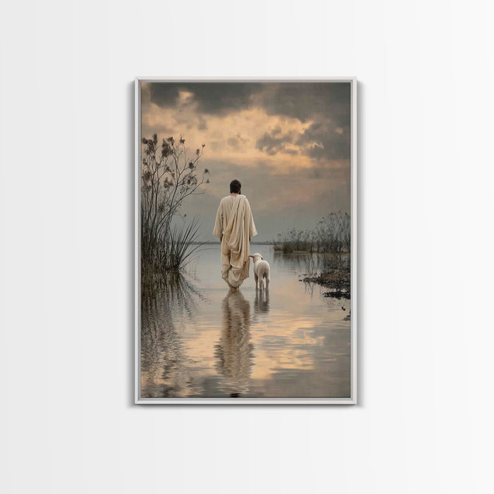 Evening Shepherd Hope – Framed Canvas Print – Christian Art Canvas – Christian Wall Art – Jesus Painting – Christian Christmas Art – Subtle