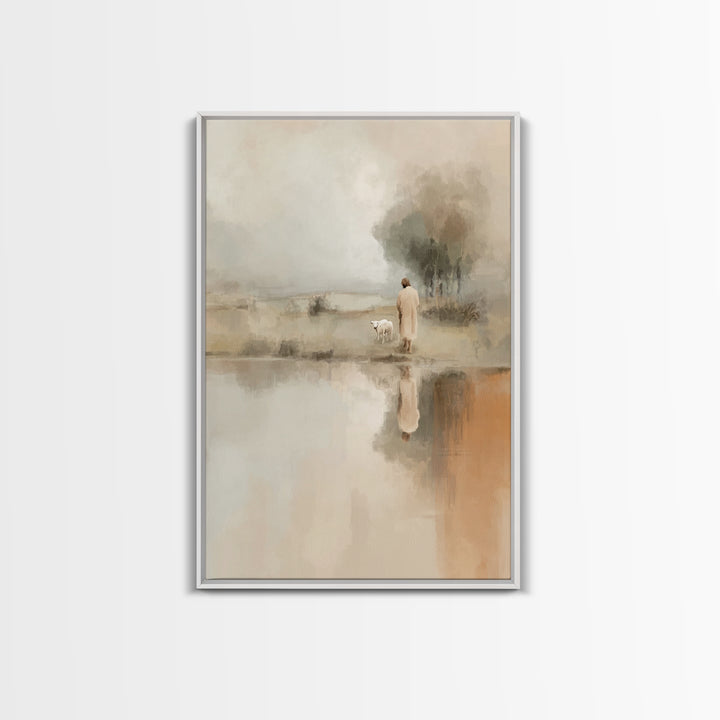 Quiet Shepherd Path – Framed Canvas Print – Christian Wall Art – Jesus Painting – Christian Art Canvas – Pastoral Scenery – Christian Decor