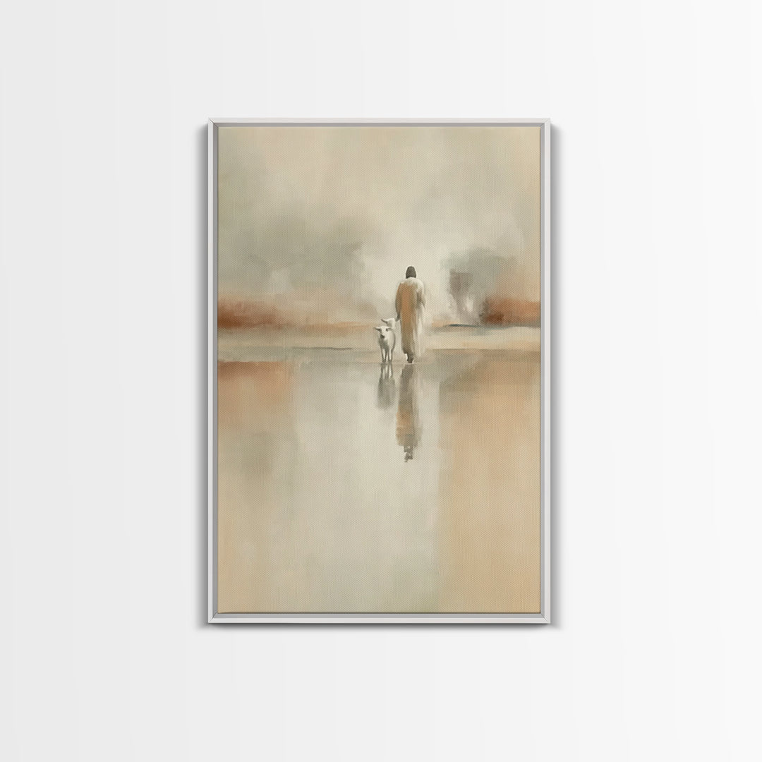 Silent Meadow Walk – Framed Canvas Print – Christian Art Print – Jesus Painting – Modern Christian Art – Pastoral Scenery – Christian Chris