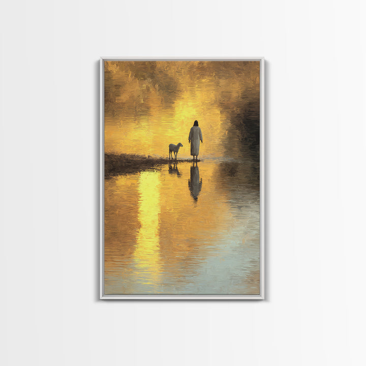 Shepherd’s Dawnlight – Framed Canvas Print – Jesus Painting – Christian Wall Art – Modern Christian Art – Christian Art Canvas – Christmas
