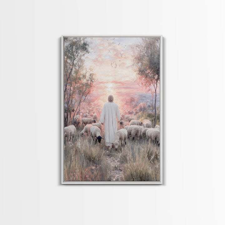 Radiant Shepherd Glow – Framed Canvas Print – Christian Wall Art – Jesus Painting – Christian Art Canvas – Vintage Christian Art – Christia