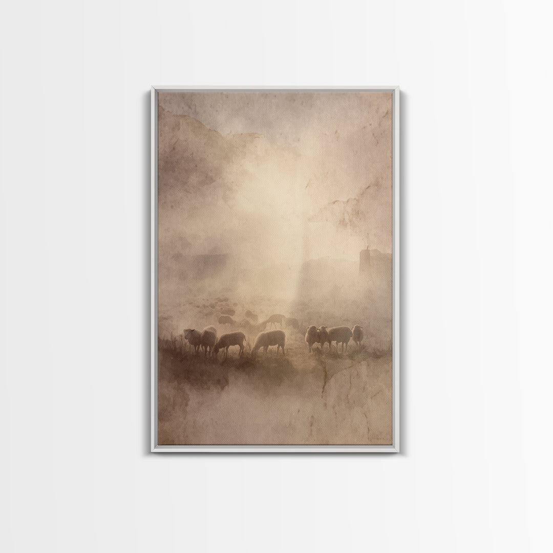Morning Flock Rising – Framed Canvas Print – Christian Art Canvas – Subtle Christian Art – Christian Wall Art – Jesus Painting – Christian