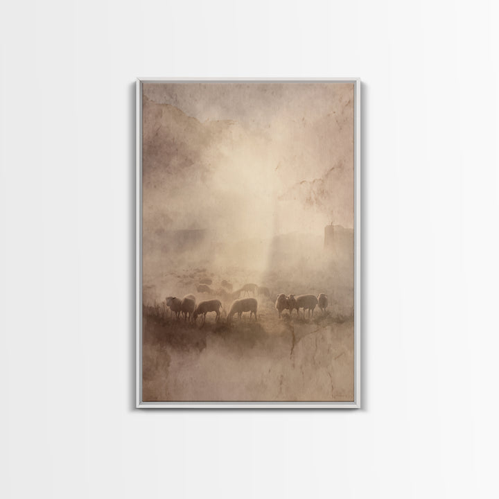 Morning Flock Rising – Framed Canvas Print – Christian Art Canvas – Subtle Christian Art – Christian Wall Art – Jesus Painting – Christian