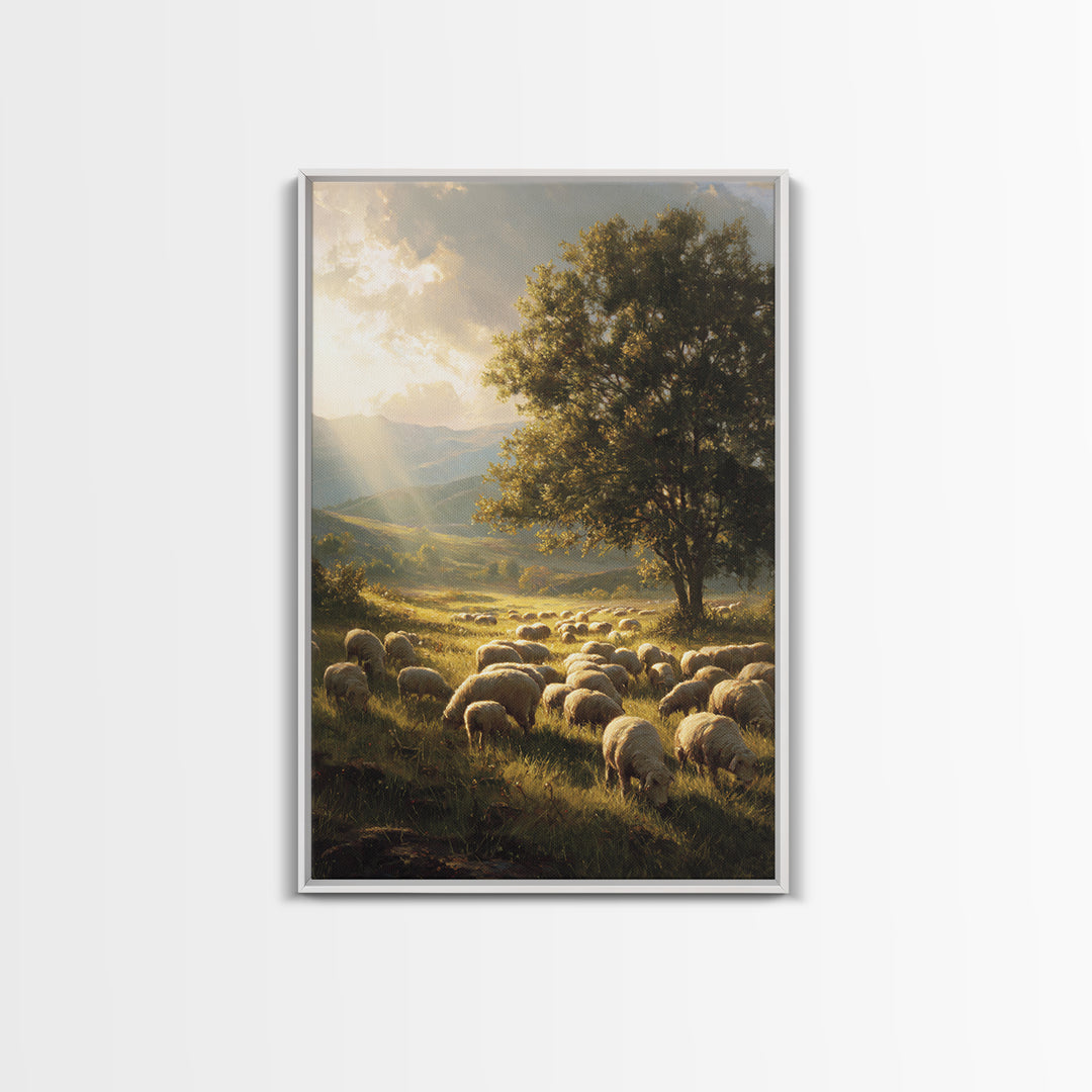 Dawn Of The Shepherds – Framed Canvas Print – Christian Wall Art – Christian Art Canvas – Christian Christmas Art – Pastoral Scenery – Chri