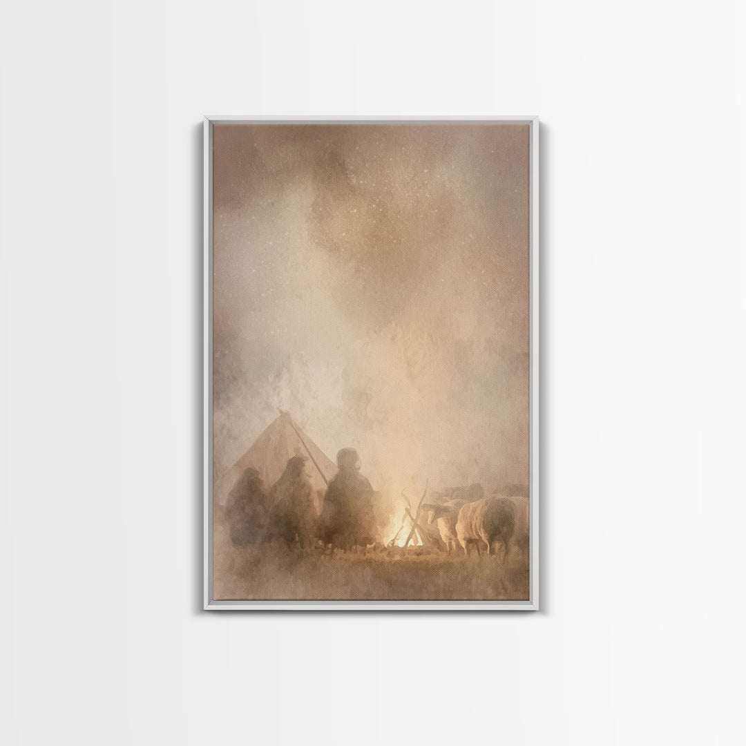 Shepherds Of Light – Framed Canvas Print – Christian Wall Art – Christian Art Canvas – Jesus Christmas Art – Pastoral Scenery – Christmas A