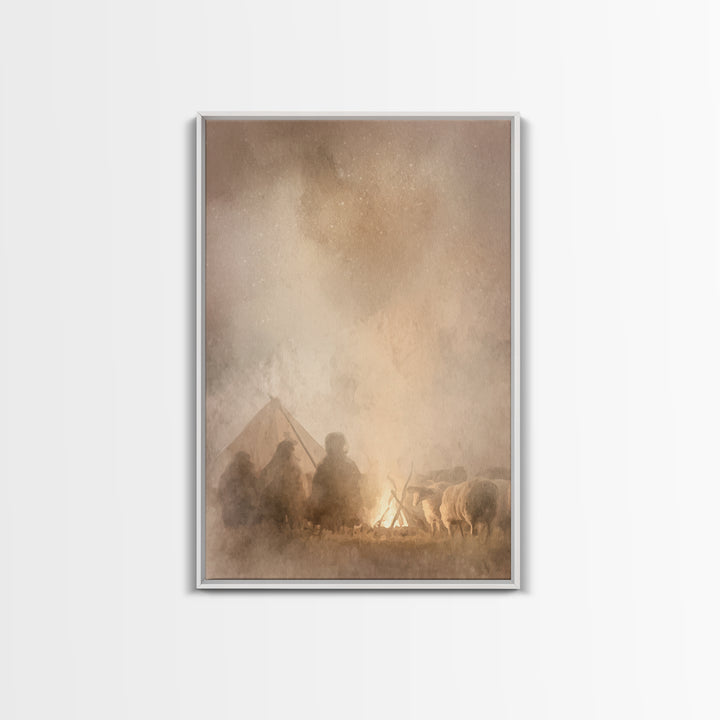 Shepherds Of Light – Framed Canvas Print – Christian Wall Art – Christian Art Canvas – Jesus Christmas Art – Pastoral Scenery – Christmas A