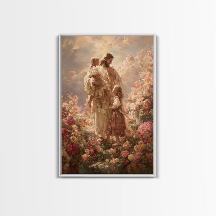 Children Of Heaven – Framed Canvas Print – Jesus Painting – Christian Wall Art – Large Christian Painting – Christian Art Canvas – Vintage
