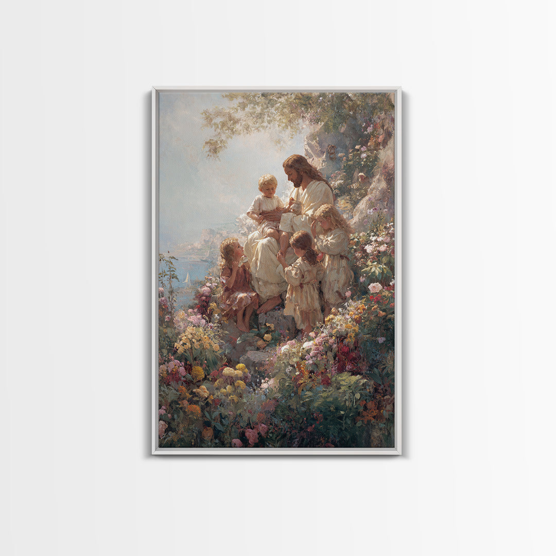 Meadow Of Grace, Framed Canvas Print, Christian Art Canvas, Jesus Painting, Christian Wall Art, Modern Christian Painting, Christian Art