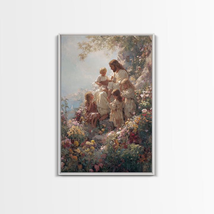 Meadow Of Grace, Framed Canvas Print, Christian Art Canvas, Jesus Painting, Christian Wall Art, Modern Christian Painting, Christian Art