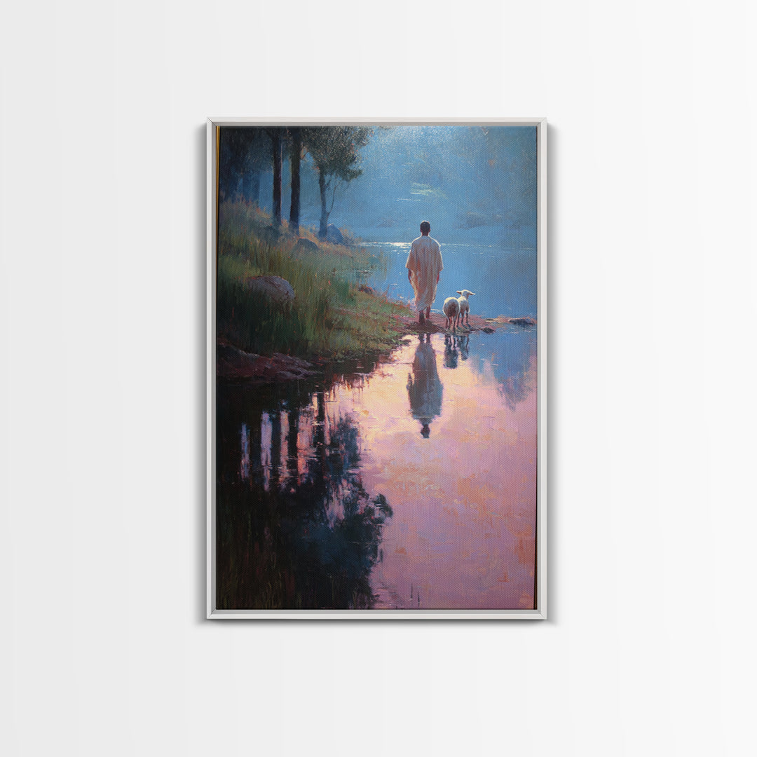 Shepherd’s Gentle Walk | Framed Canvas Print | Christian Wall Art | Jesus Painting | Christian Art Canvas | Modern Christian Art | Christma