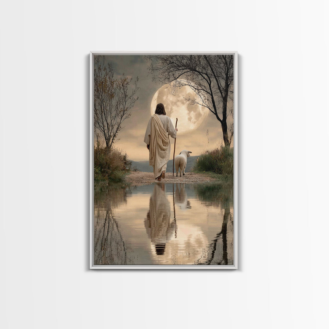 Blue Pasture Calm | Framed Canvas Print | Christian Art Canvas | Jesus Painting | Christian Wall Art | Moody Christian Art | Framed Christm