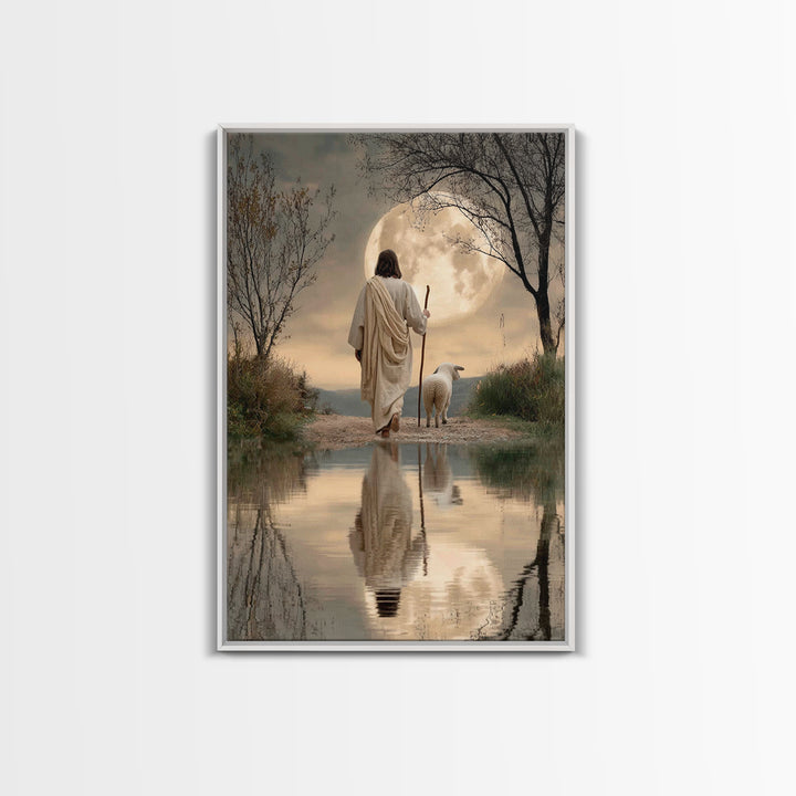 Blue Pasture Calm | Framed Canvas Print | Christian Art Canvas | Jesus Painting | Christian Wall Art | Moody Christian Art | Framed Christm