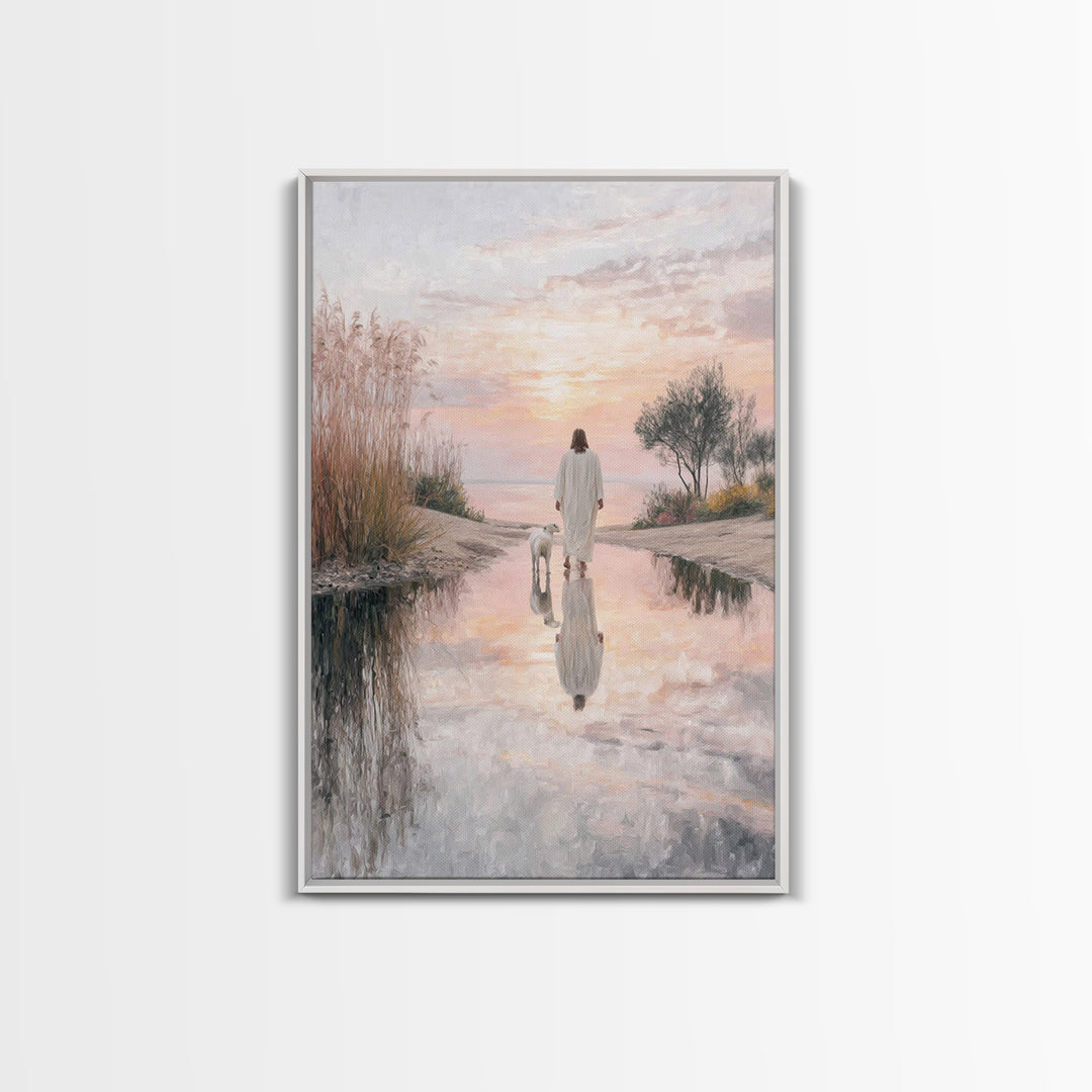 Moonlit Shepherd Road – Framed Canvas Print – Jesus Painting – Christian Art Canvas – Christian Wall Art – Christian Christmas Art – Large