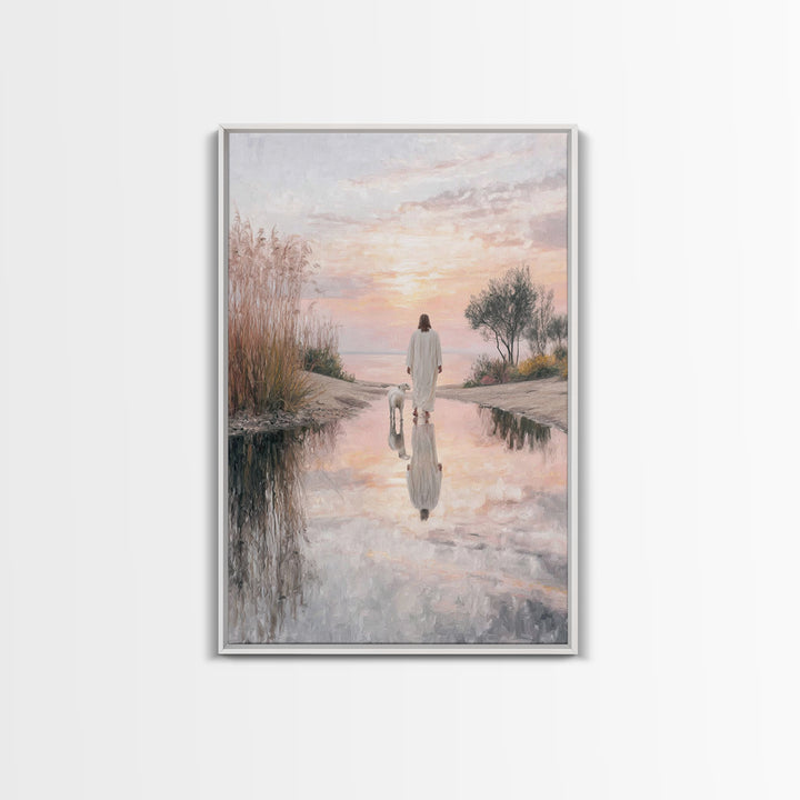 Moonlit Shepherd Road – Framed Canvas Print – Jesus Painting – Christian Art Canvas – Christian Wall Art – Christian Christmas Art – Large
