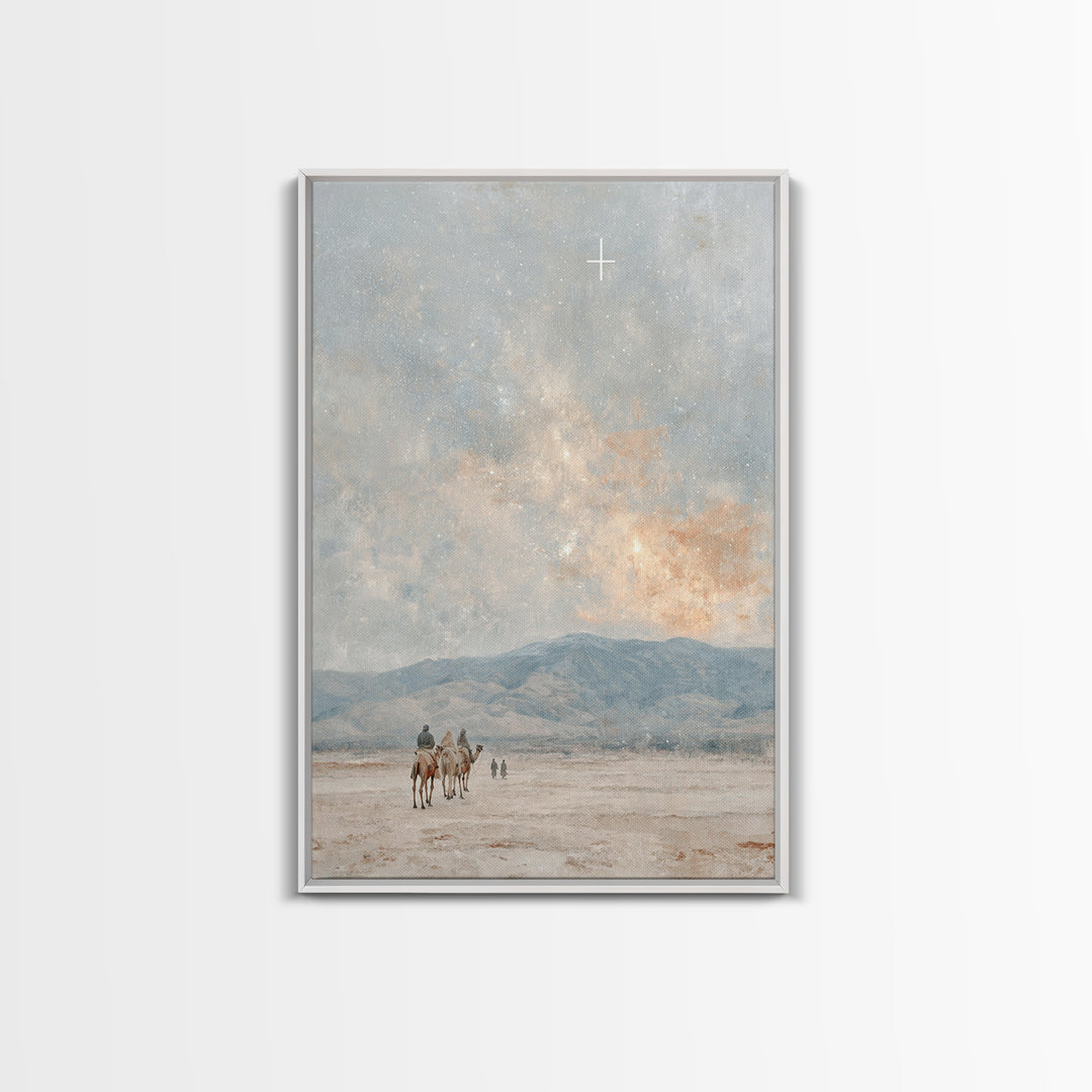 Starry Pilgrims Journey – Framed Canvas Print – Christian Wall Art – Christian Art Canvas – Christmas Art – Christian Christmas Art – Uniqu