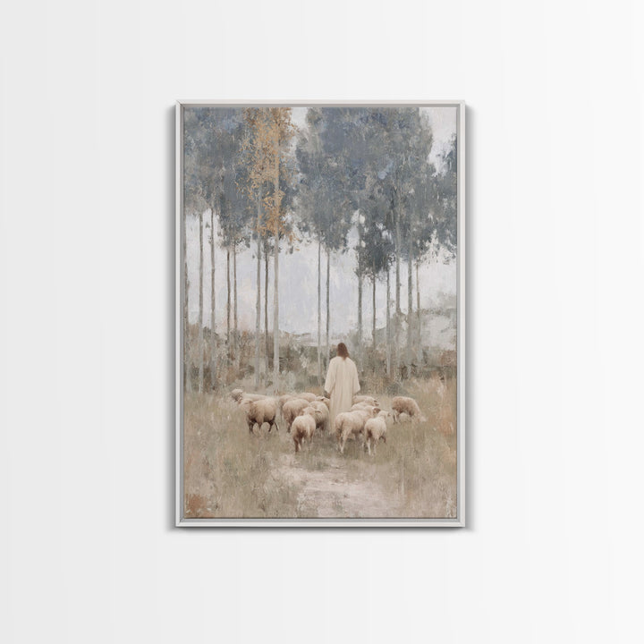 Quiet Shepherd Woods, Framed Canvas Print, Christian Art Canvas, Christian Art, Christian Wall Art, Minimalist Christian Art, Christian Pai