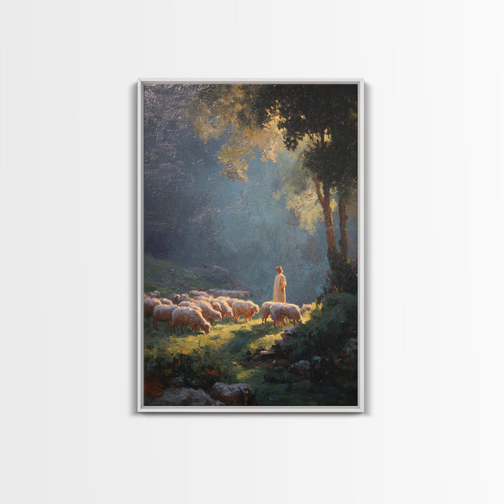 Morning Pasture Light | Framed Canvas Print | Christian Art Canvas | Christian Wall Art | Jesus Painting | Modern Christian Painting | Chri