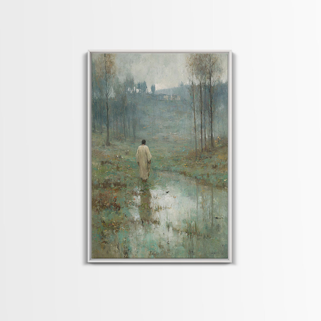 Morning Stillness, Framed Canvas Print, Christian Art Canvas, Christian Wall Art, Moody Christian Art, Jesus Painting, Christmas Art Prints