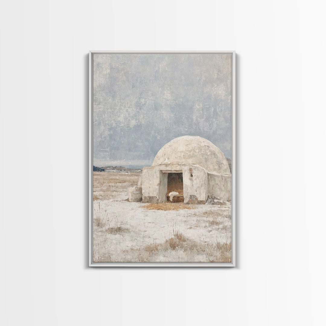 Humble Shelter Grace | Framed Canvas Print | Christian Art Canvas | Christmas Art Prints | Christian Wall Art | White Christmas Art | Chris