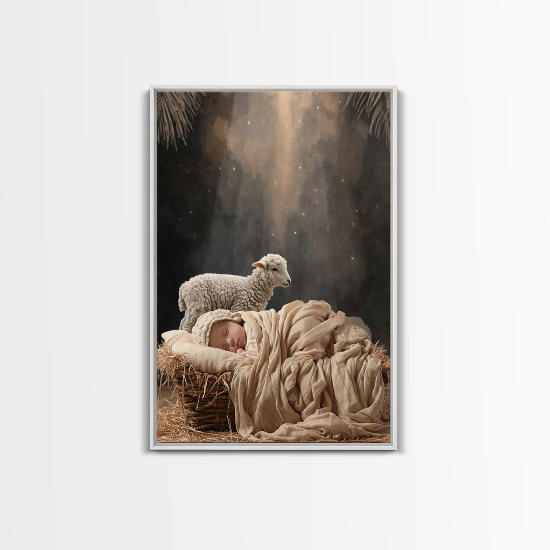 Heaven’s Little One, Framed Canvas Print, Jesus Christmas Art, Christian Art Canvas, Christian Decor For Home, Christian Art Painting, Chri