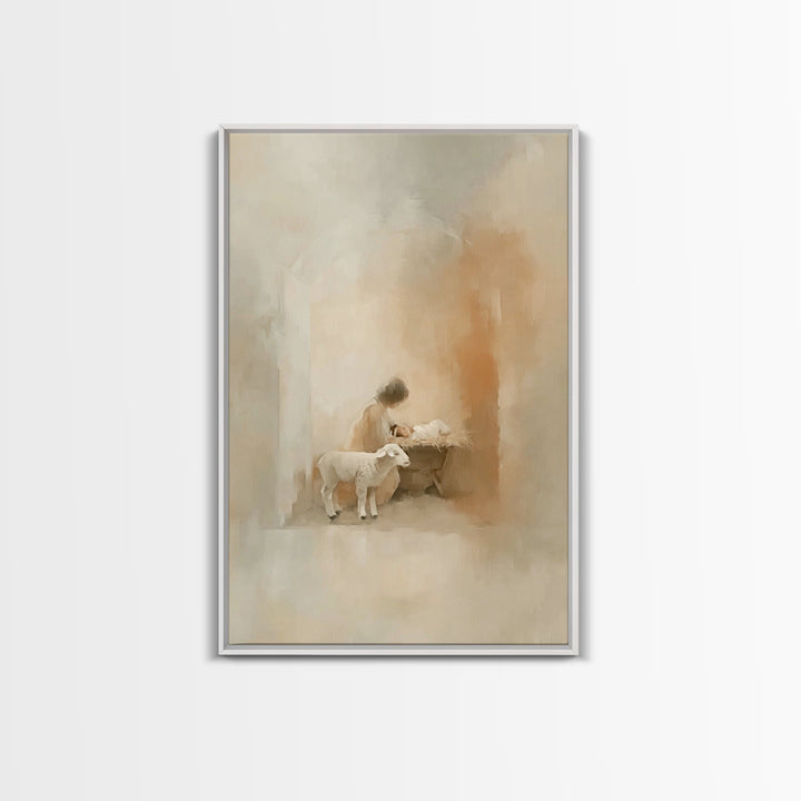 Blessed Manger Scene | Framed Canvas Print | Christian Art Print | Christian Christmas Decorations | Jesus Christmas Art | Christian Painti