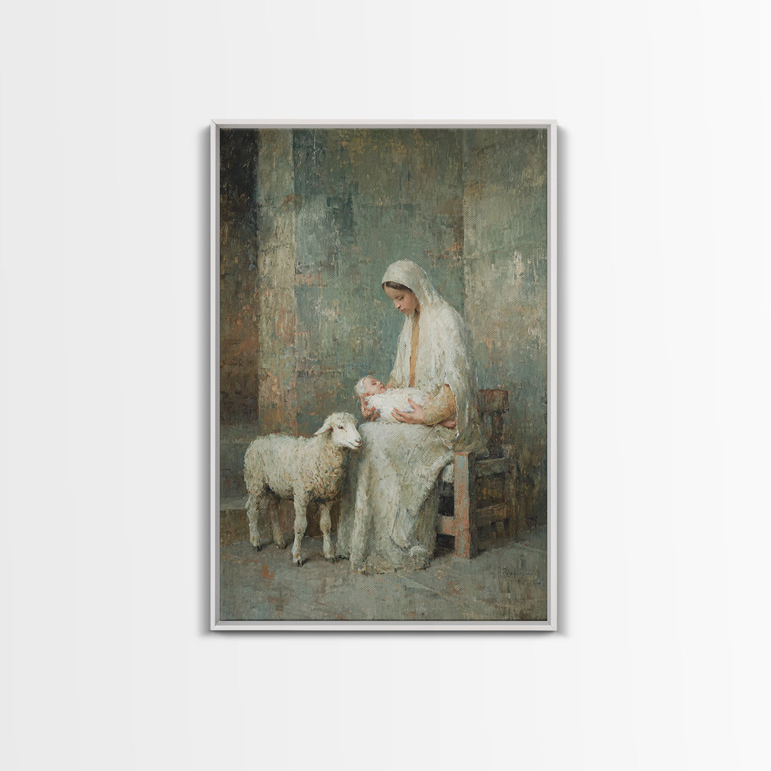 Mother’s Gentle Hope – Framed Canvas Print – Christian Art Painting – Mary And Jesus Painting – Vintage Christian Art – Christian Wall Art