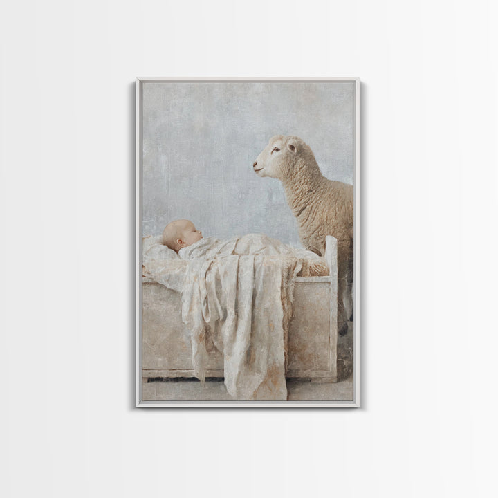 Gentle Manger Peace – Framed Canvas Print – Christian Wall Art – Christian Christmas Art – Jesus Painting – Christian Art Canvas – Christma